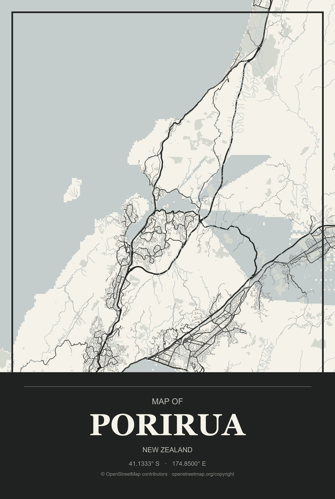 Porirua, New Zealand City Map Aluminum Sign in Museum Plaque style