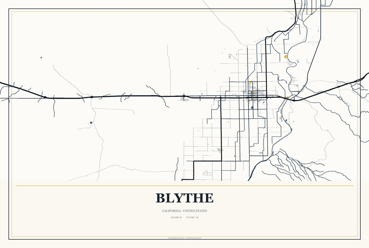 Blythe, California City Map Aluminum Sign in Citrine Modern style