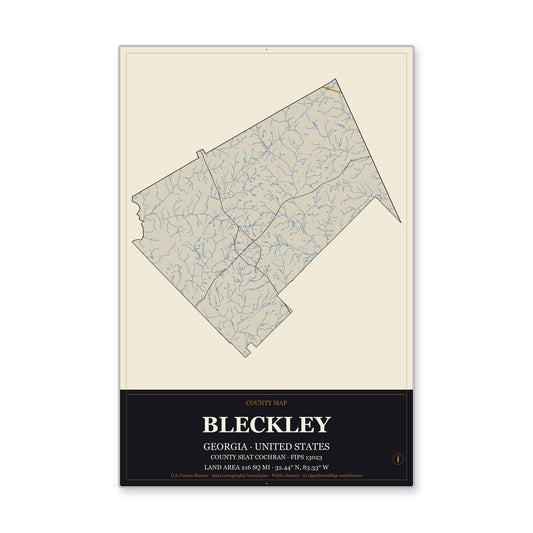 Bleckley County, Georgia Map Aluminum Sign in Museum Plaque style