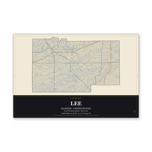 Lee County, Illinois Map Aluminum Sign in Museum Plaque style