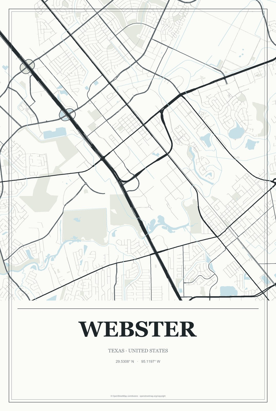 Webster, Texas City Map Aluminum Sign in Gallery Air style