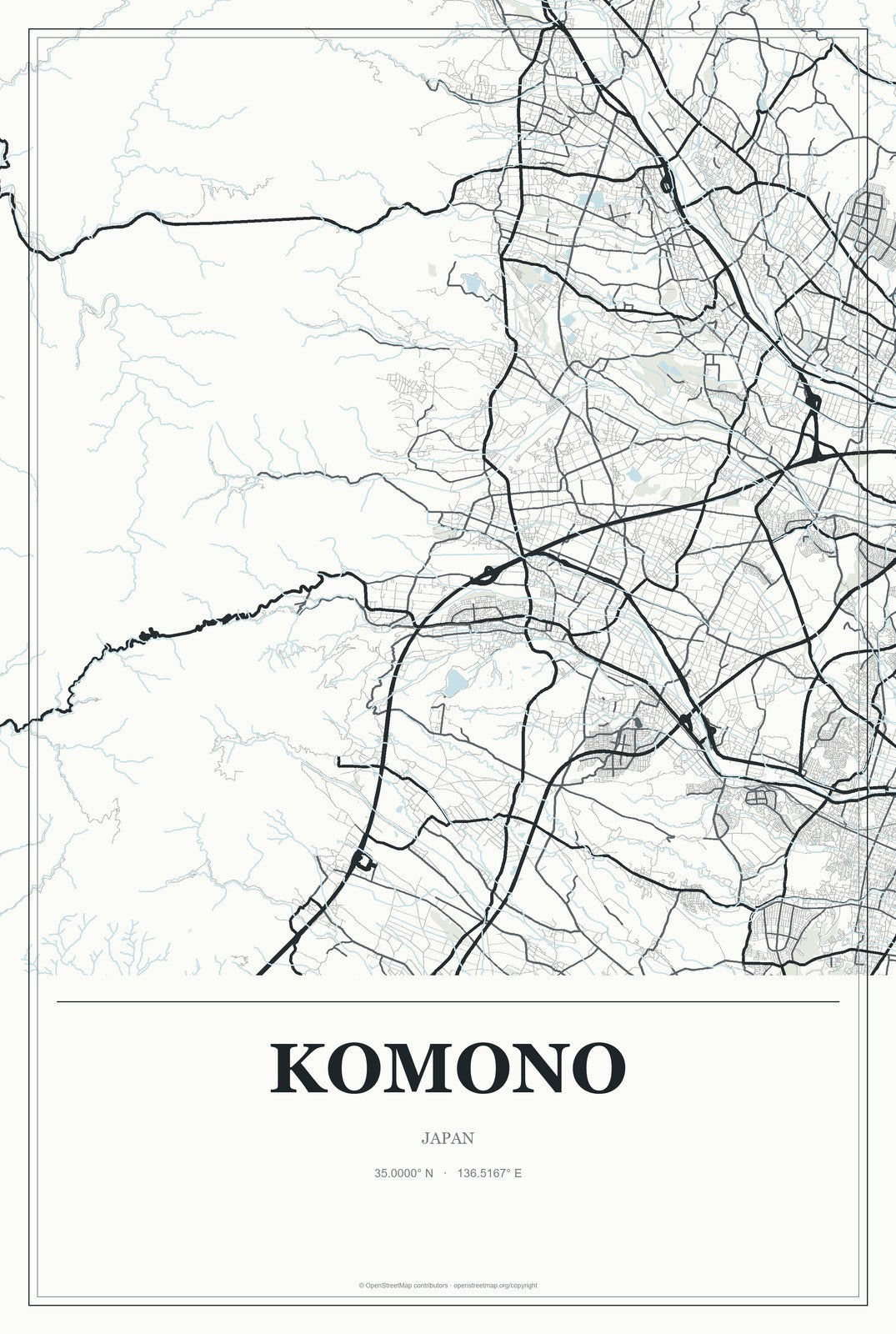 Komono, Japan City Map Aluminum Sign in Gallery Air style