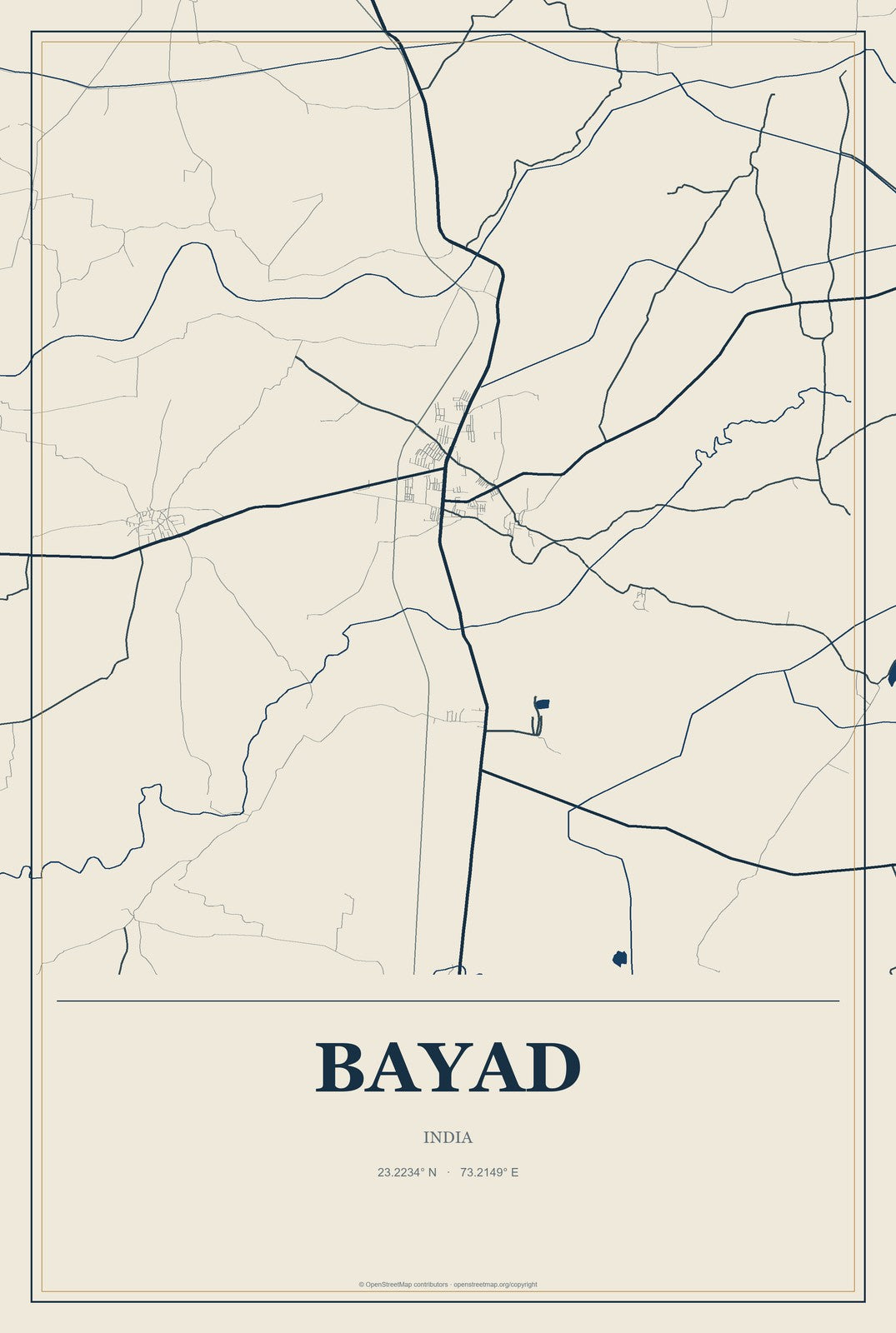 Bayad, India City Map Aluminum Sign in Coastal Cutout style