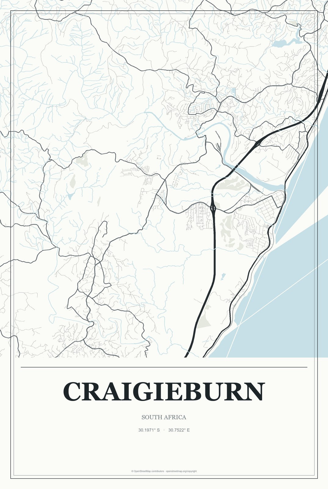 Craigieburn, South Africa City Map Aluminum Sign in Gallery Air style