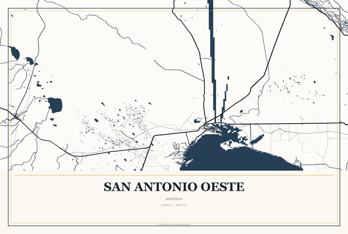 San Antonio Oeste, Argentina City Map Aluminum Sign in Citrine Modern style