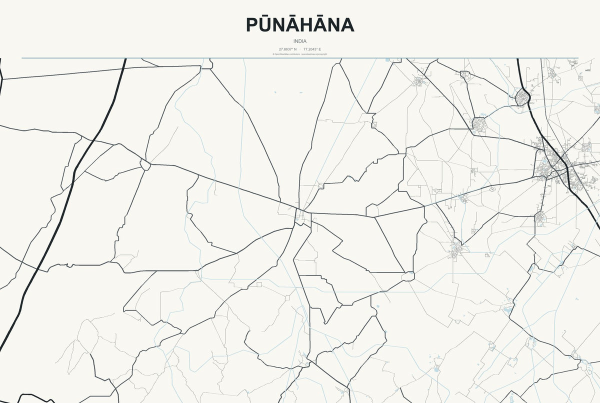 Pūnāhāna, India City Map Aluminum Sign in Headline Atlas style