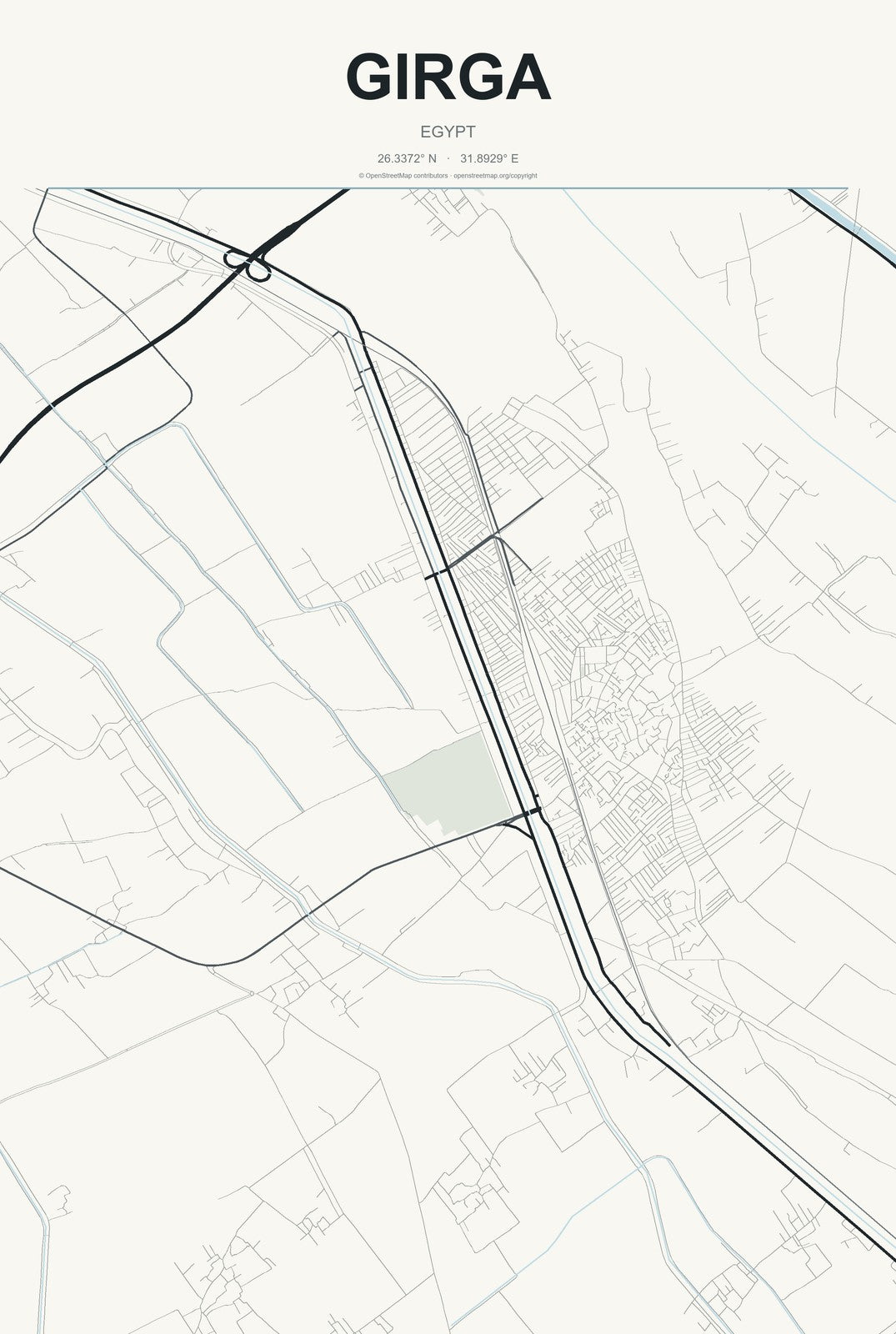Girga, Egypt City Map Aluminum Sign in Headline Atlas style