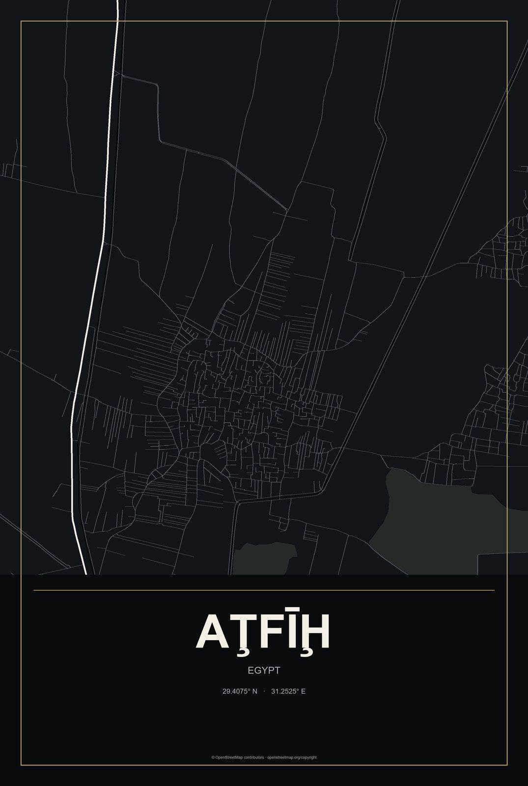 Aţfīḩ, Egypt City Map Aluminum Sign in Metropolitan Noir style