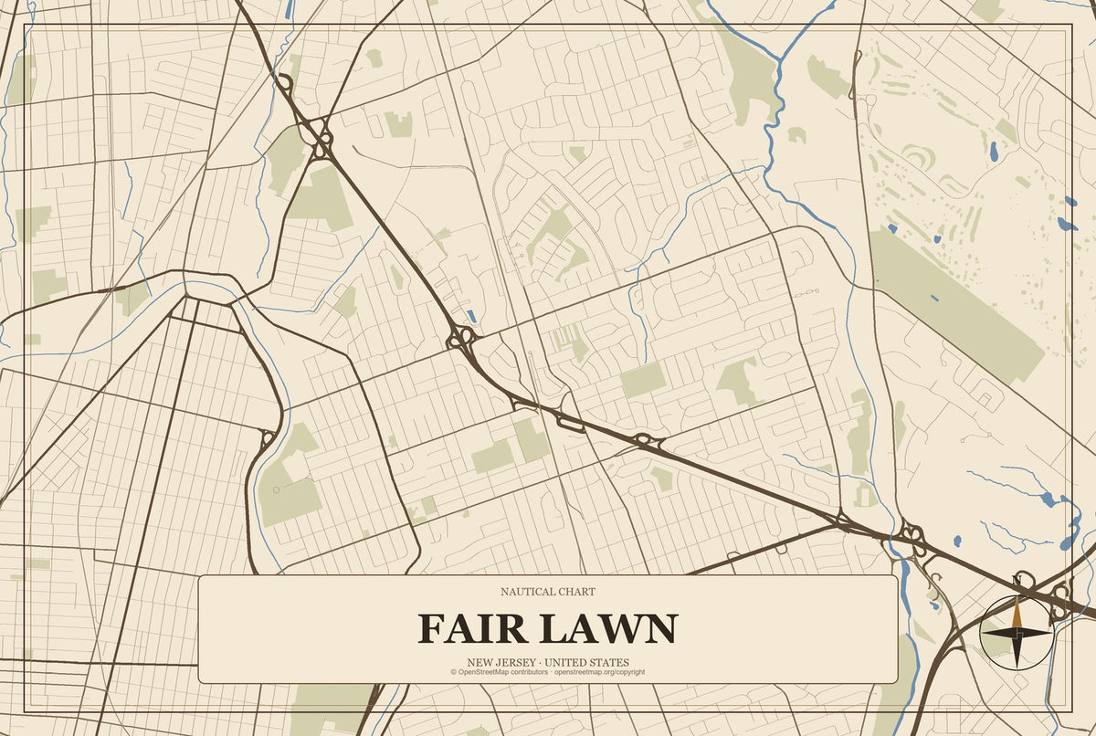 Fair Lawn, New Jersey City Map Aluminum Sign in Heritage Nautical style