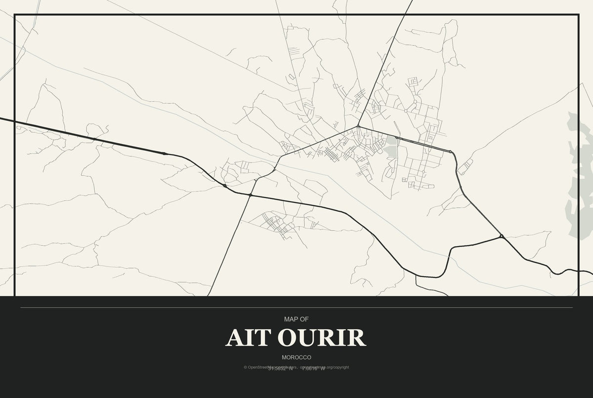Ait Ourir, Morocco City Map Aluminum Sign in Museum Plaque style