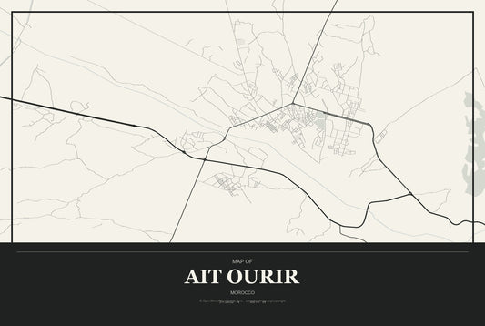 Ait Ourir, Morocco City Map Aluminum Sign in Museum Plaque style