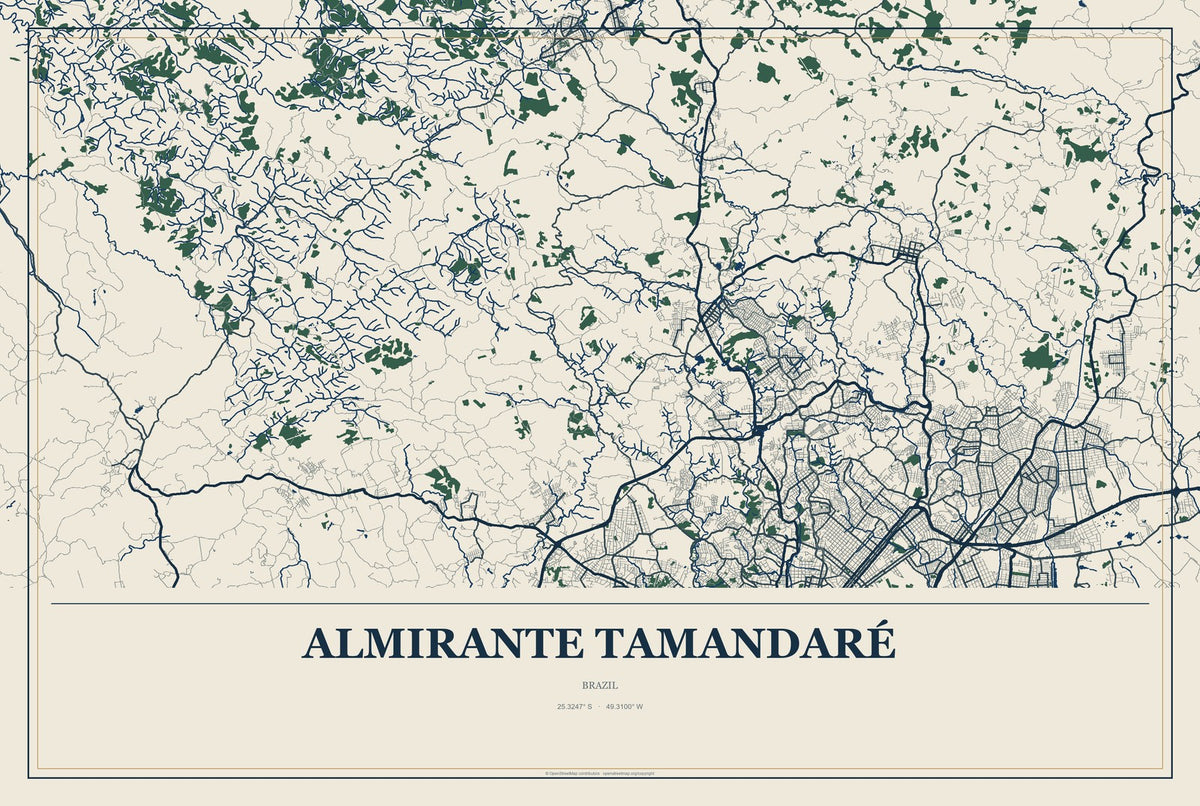 Almirante Tamandaré, Brazil City Map Aluminum Sign in Coastal Cutout style