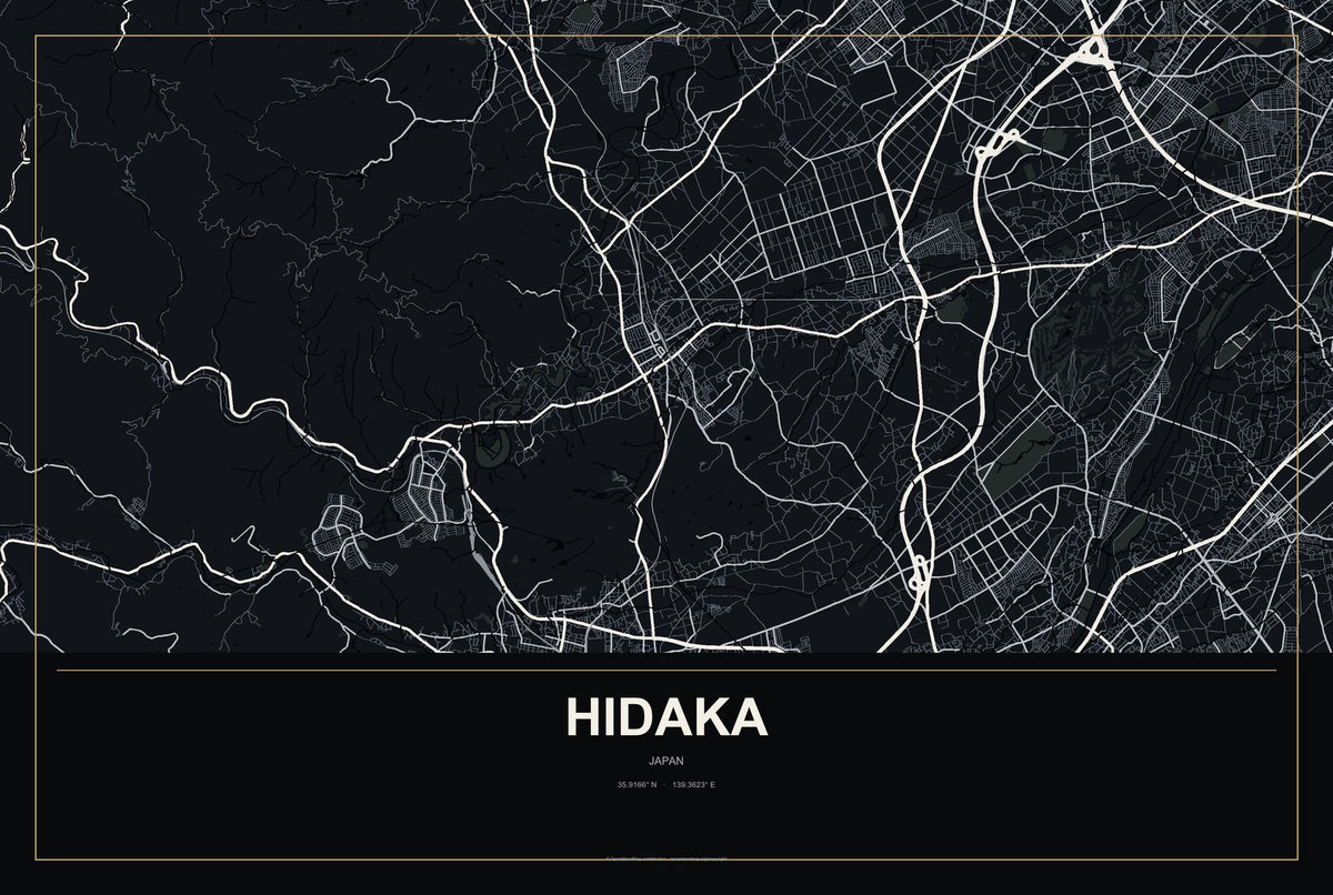 Hidaka, Japan City Map Aluminum Sign in Metropolitan Noir style
