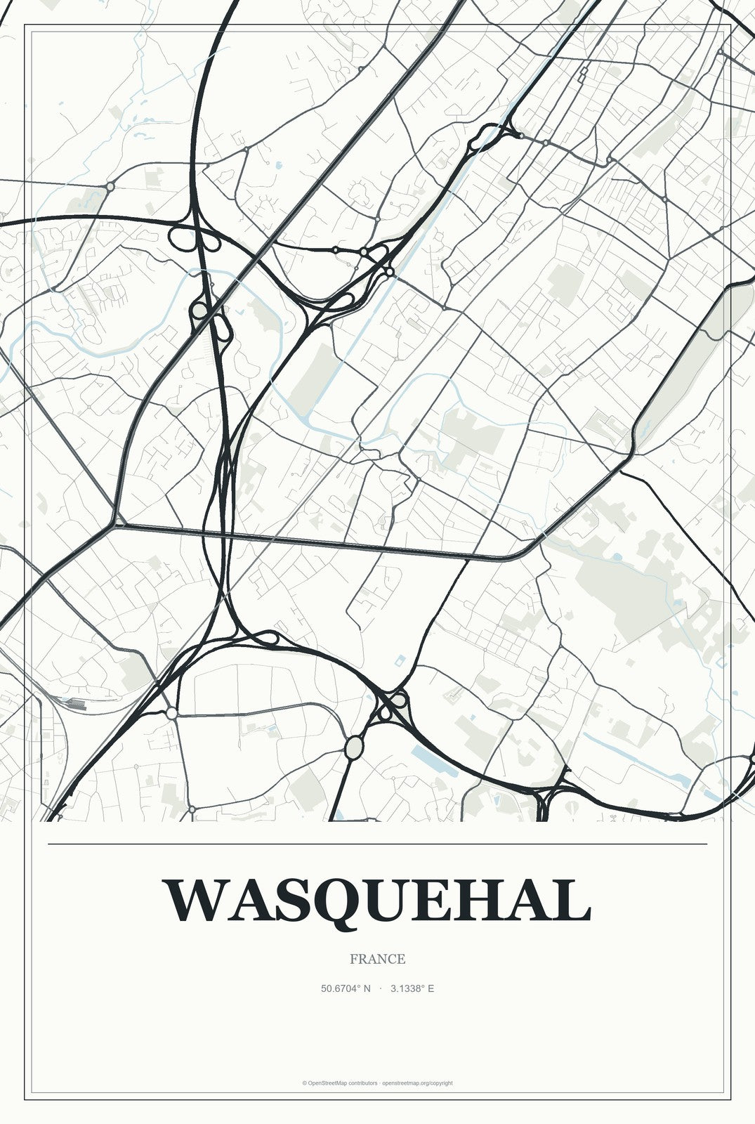 Wasquehal, France City Map Aluminum Sign in Gallery Air style