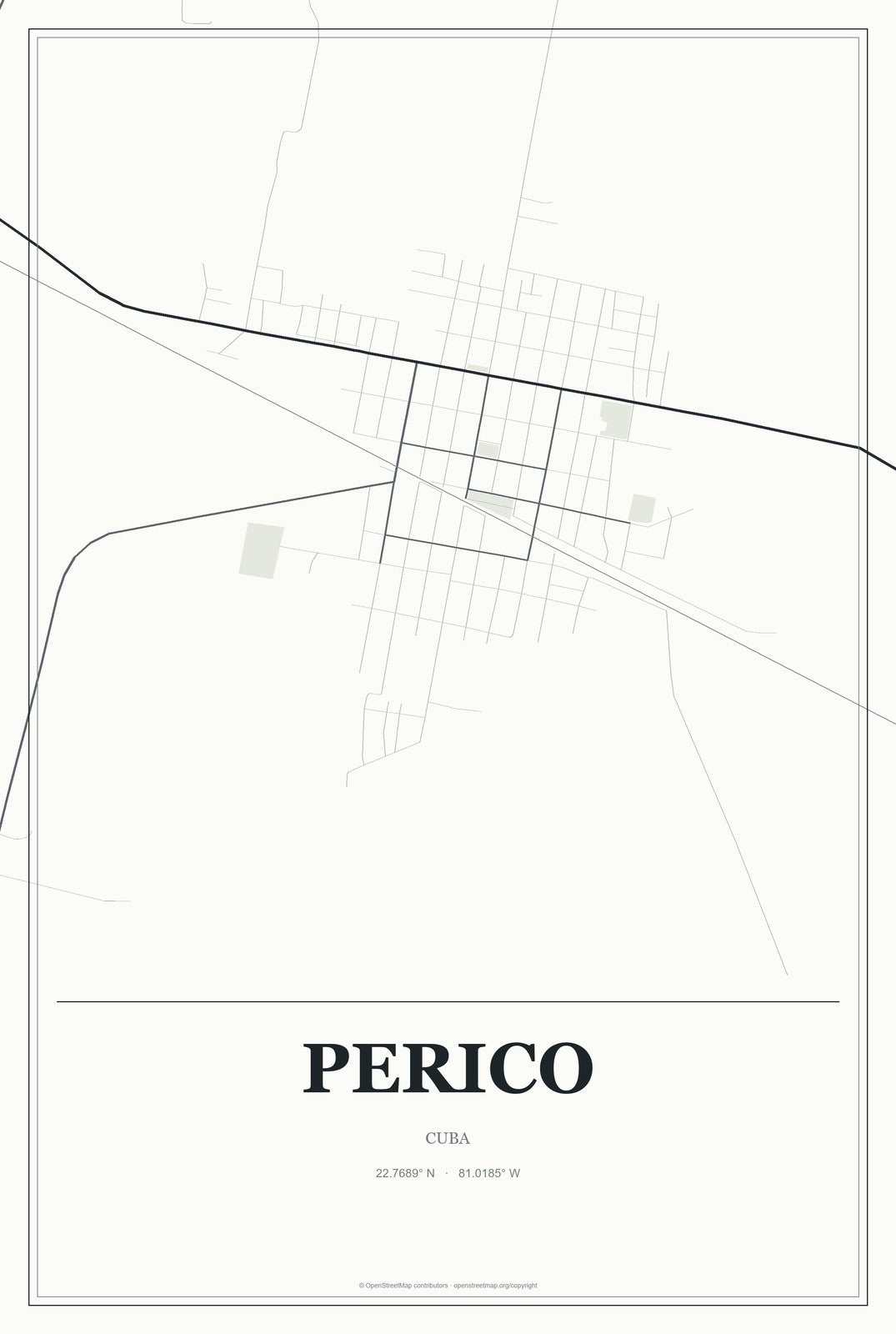 Perico, Cuba City Map Aluminum Sign in Gallery Air style