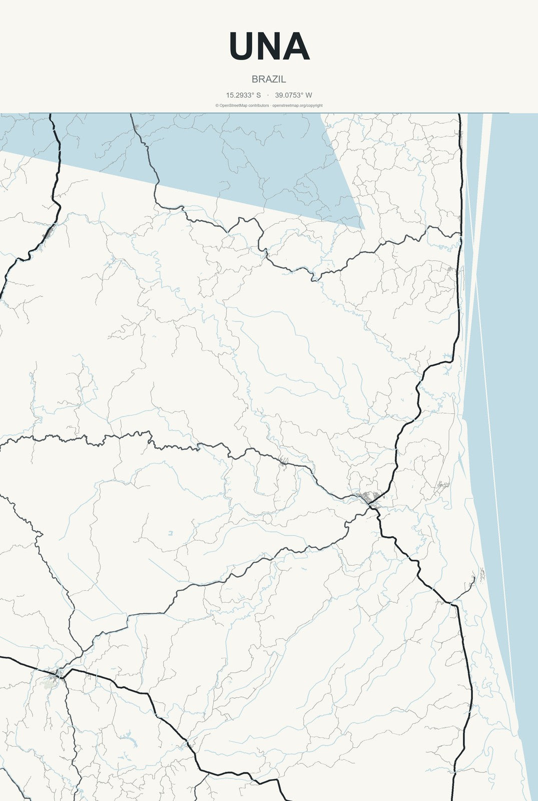 Una, Brazil City Map Aluminum Sign in Headline Atlas style