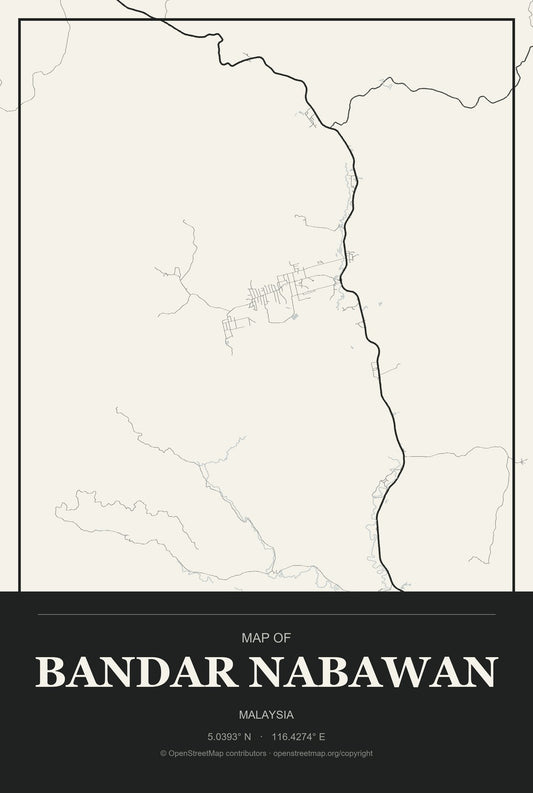 Bandar Nabawan, Malaysia City Map Aluminum Sign in Museum Plaque style