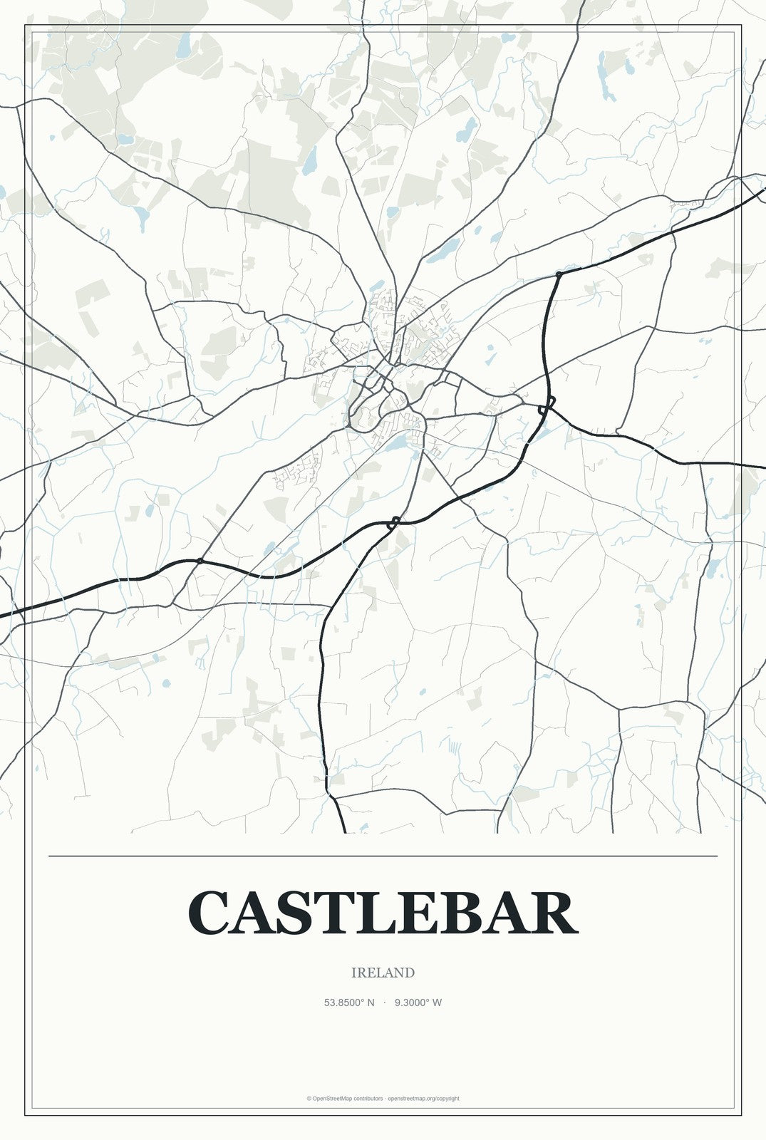 Castlebar, Ireland City Map Aluminum Sign in Gallery Air style