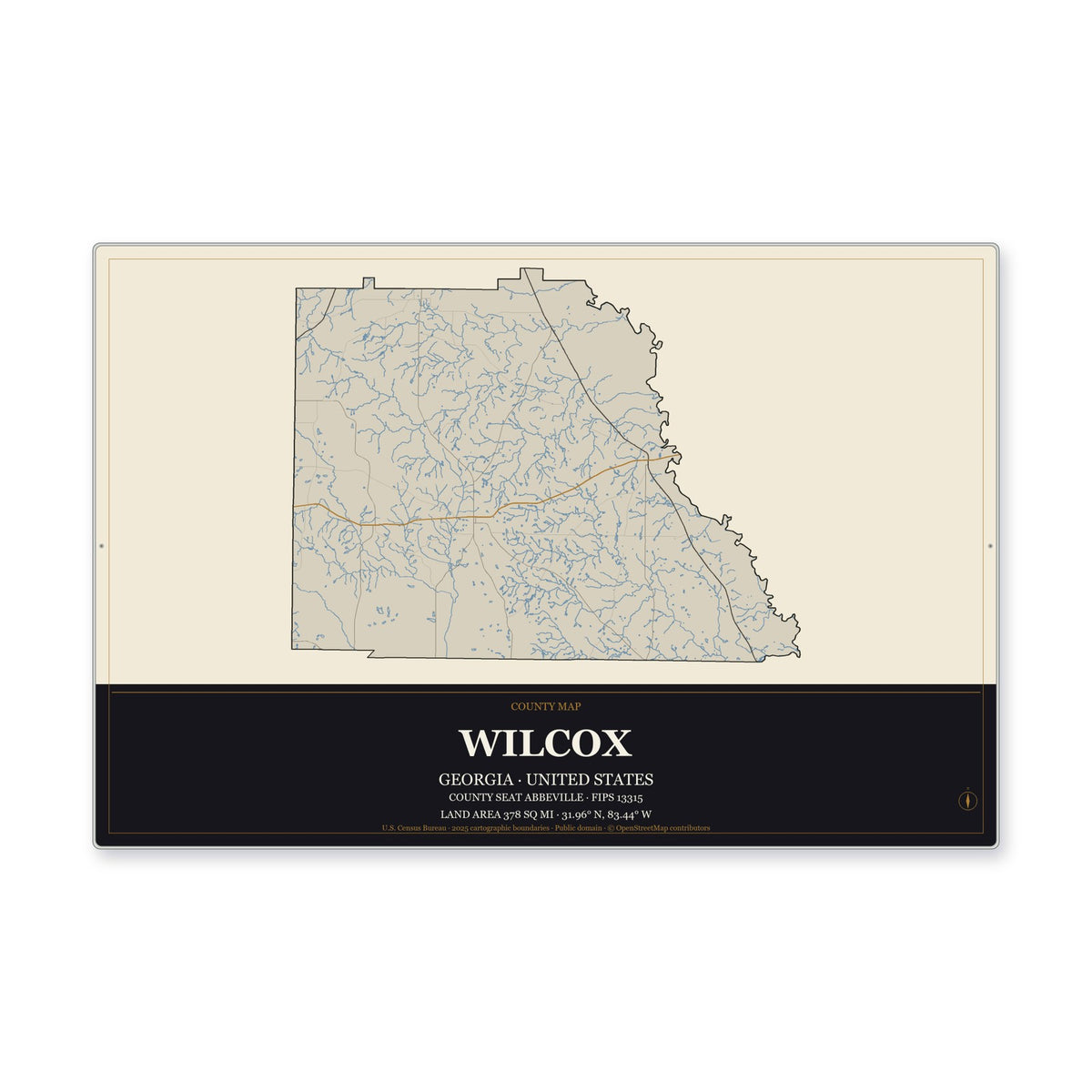Wilcox County, Georgia Map Aluminum Sign in Museum Plaque style