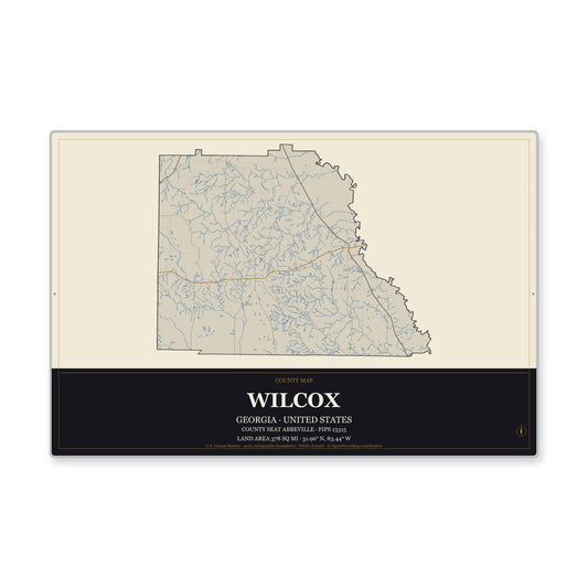Wilcox County, Georgia Map Aluminum Sign in Museum Plaque style