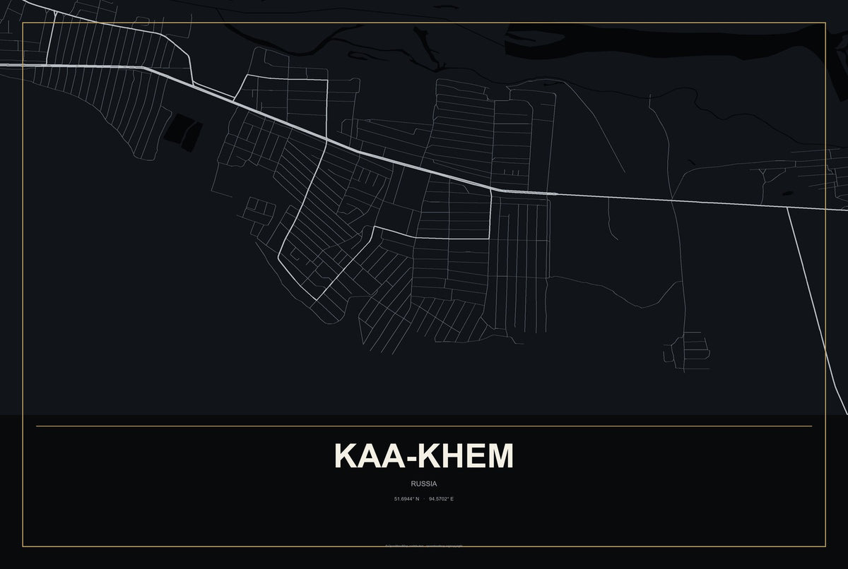 Kaa-Khem, Russia City Map Aluminum Sign in Metropolitan Noir style