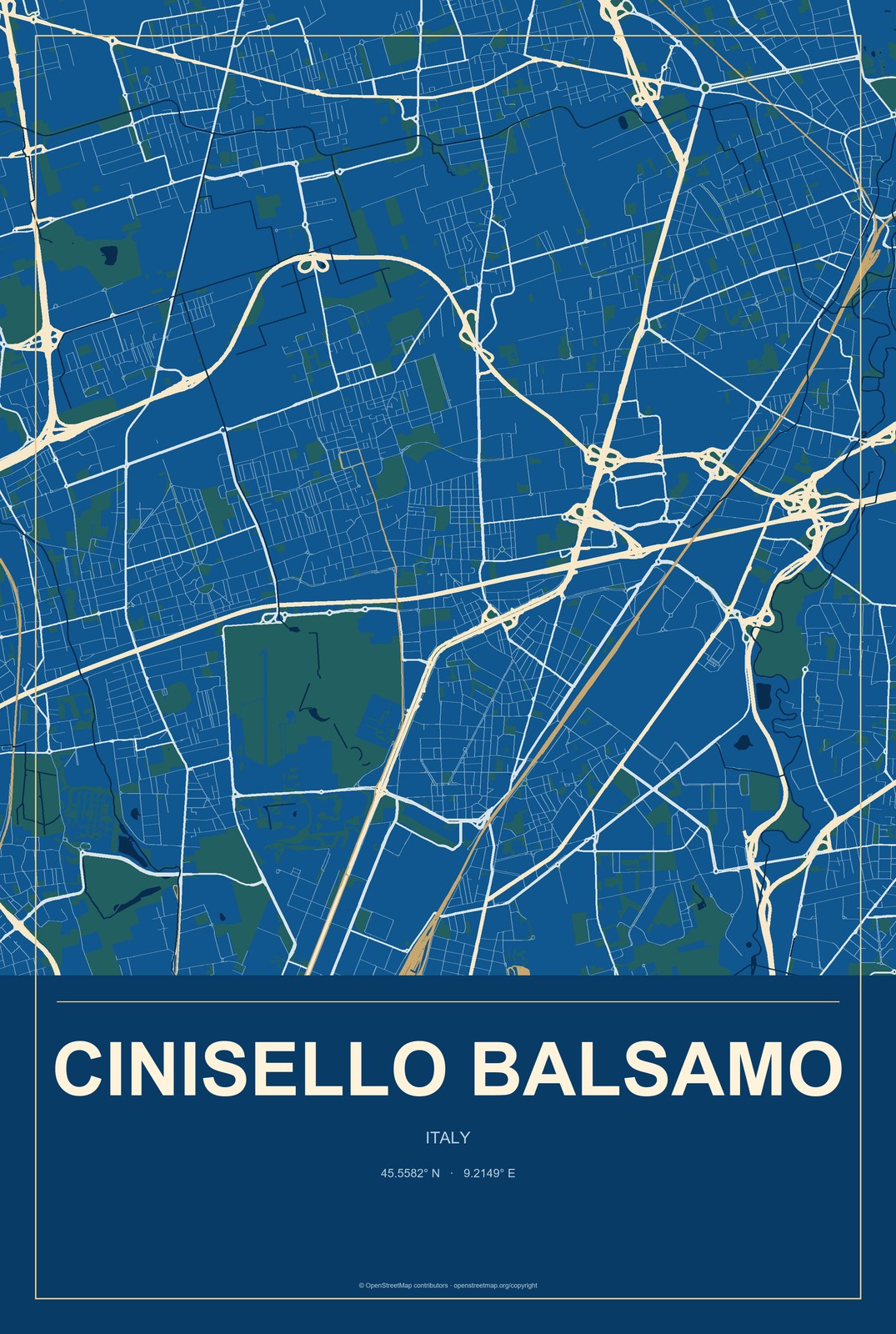 Cinisello Balsamo, Italy City Map Aluminum Sign in Harbor Cobalt style