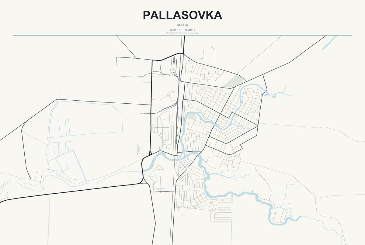 Pallasovka, Russia City Map Aluminum Sign in Headline Atlas style