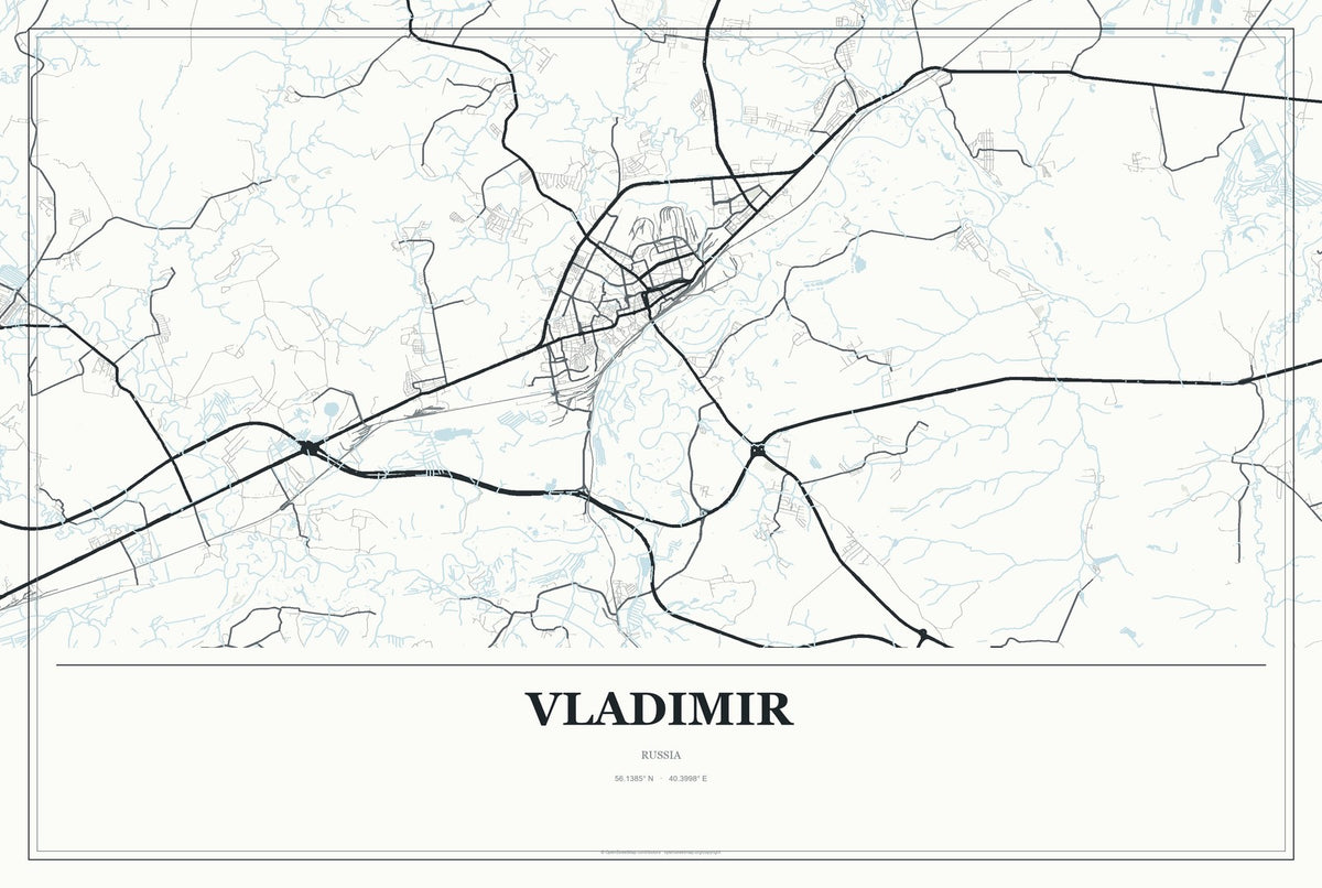 Vladimir, Russia City Map Aluminum Sign in Gallery Air style