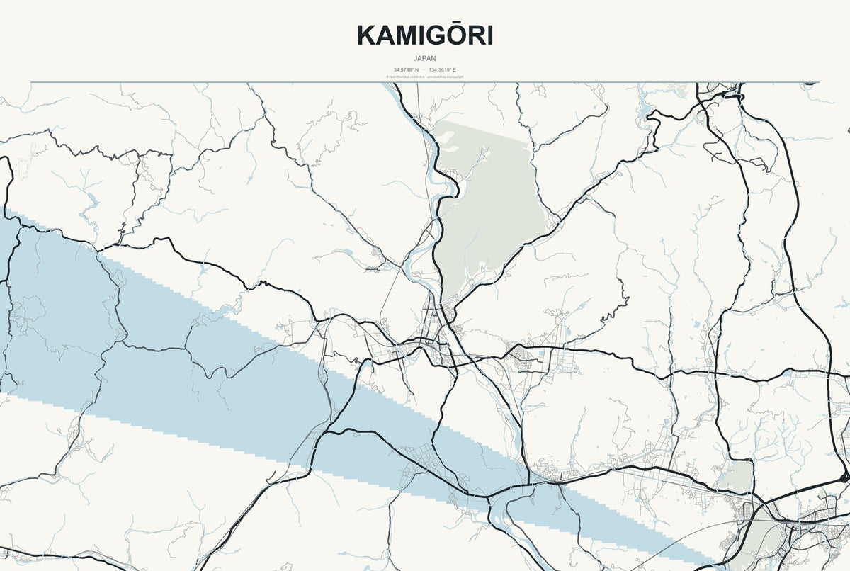 Kamigōri, Japan City Map Aluminum Sign in Headline Atlas style