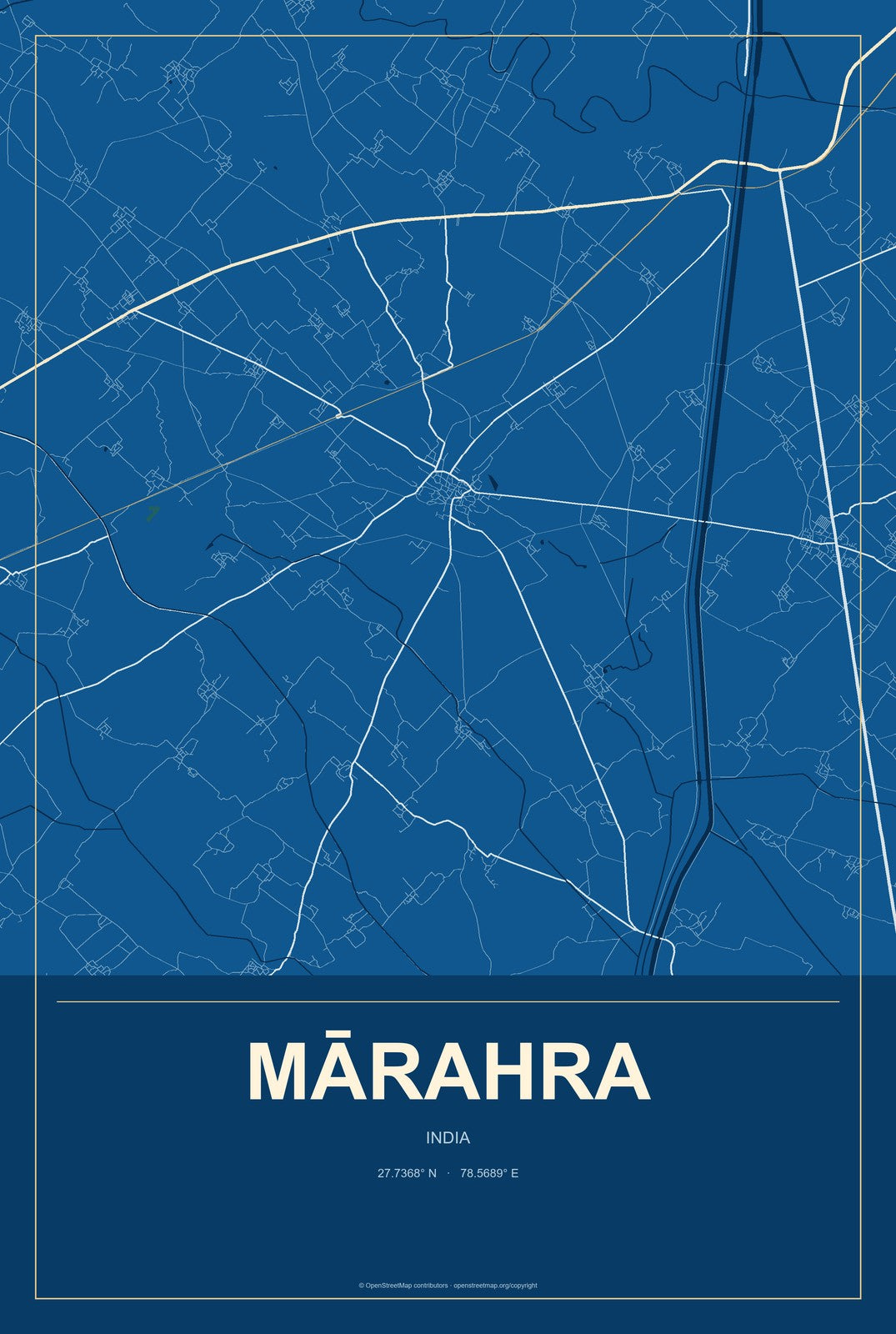Mārahra, India City Map Aluminum Sign in Harbor Cobalt style