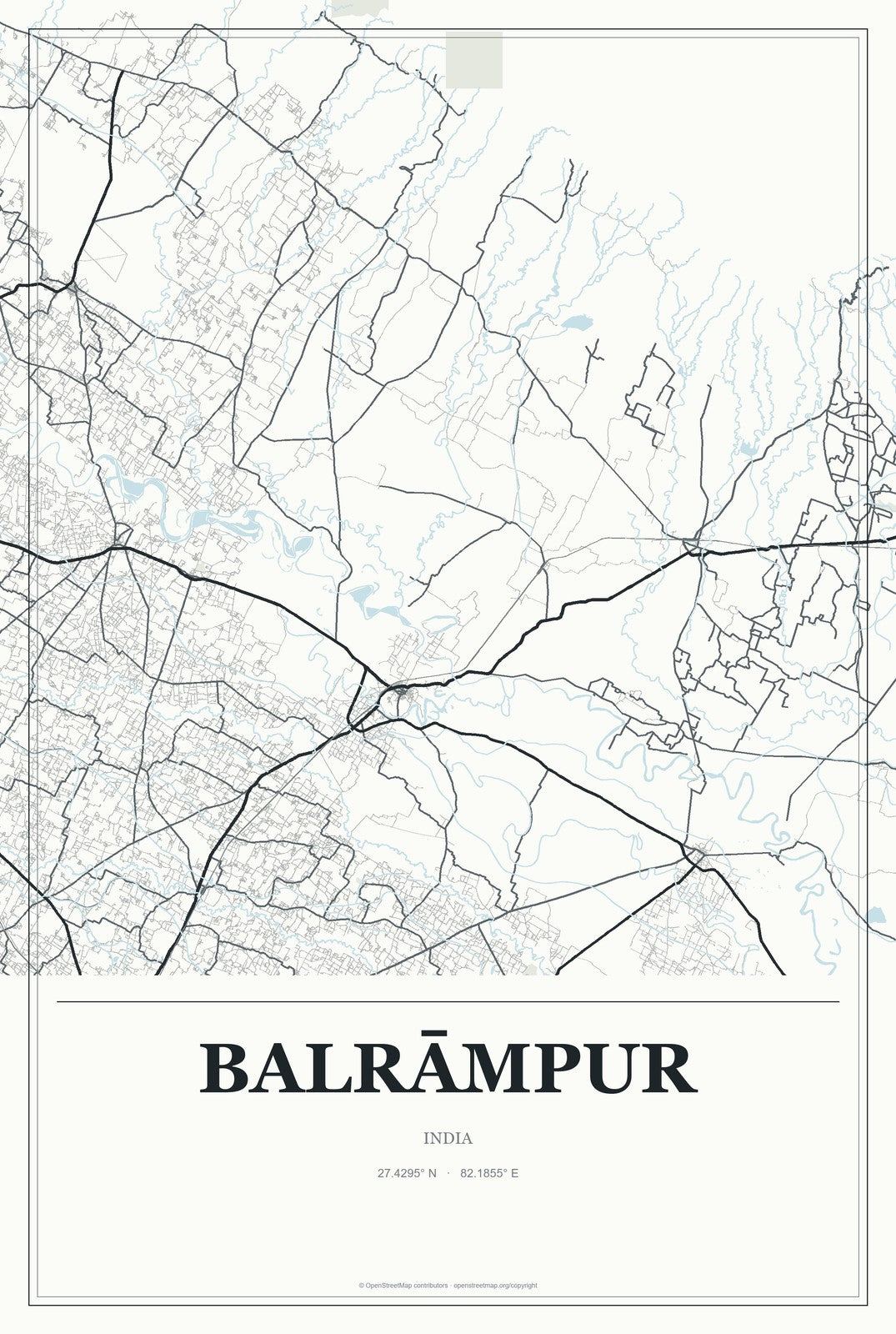 Balrāmpur, India City Map Aluminum Sign in Gallery Air style