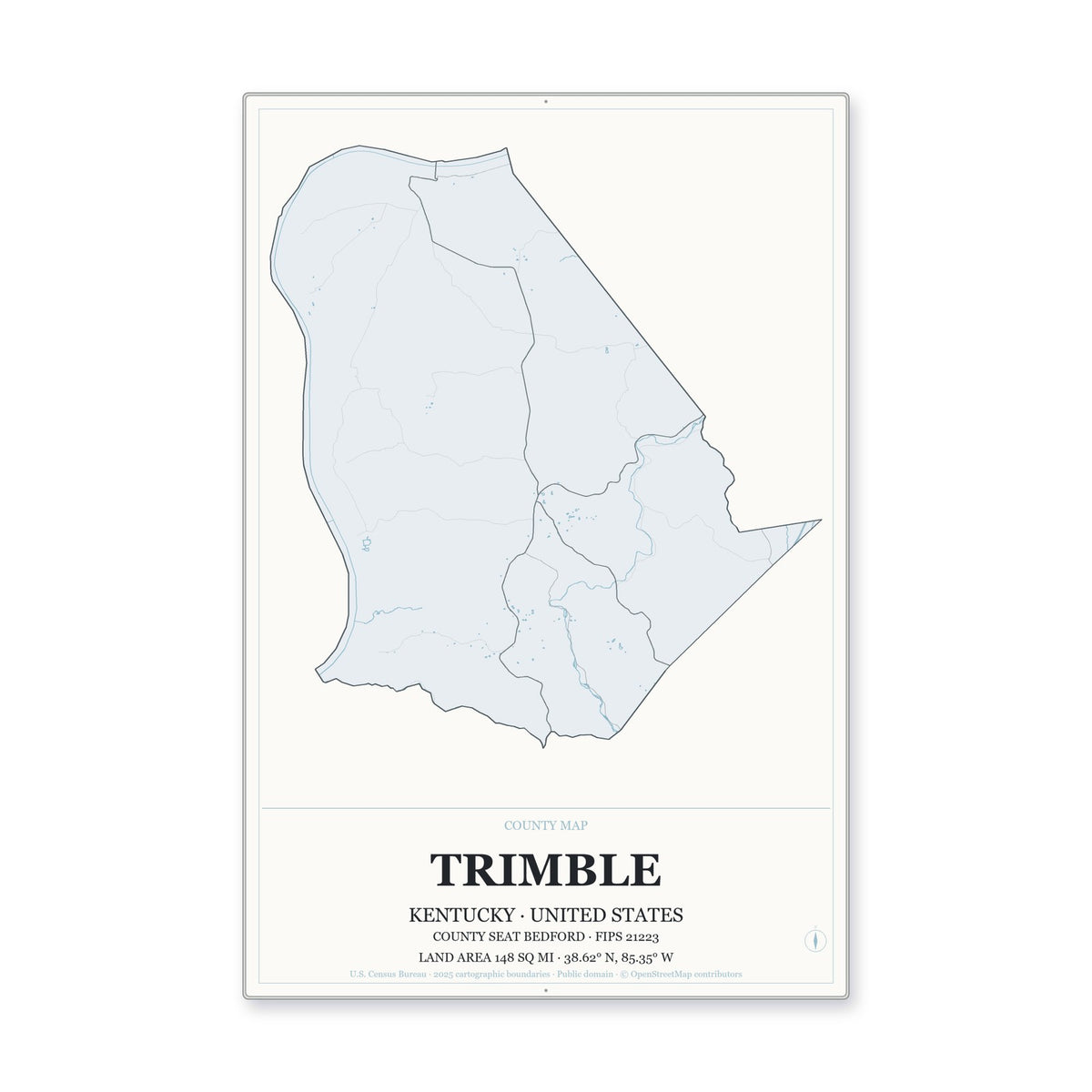 Trimble County, Kentucky Map Aluminum Sign in Gallery Air style