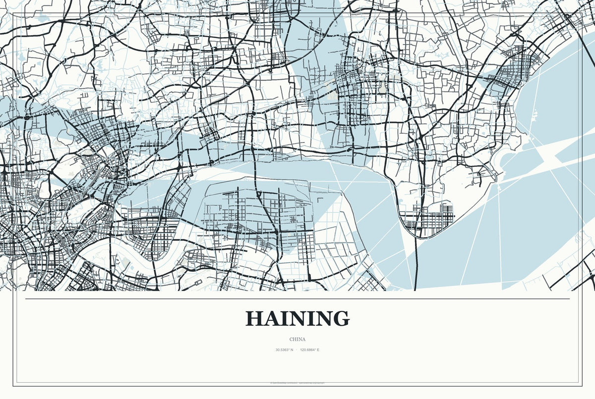 Haining, China City Map Aluminum Sign in Gallery Air style