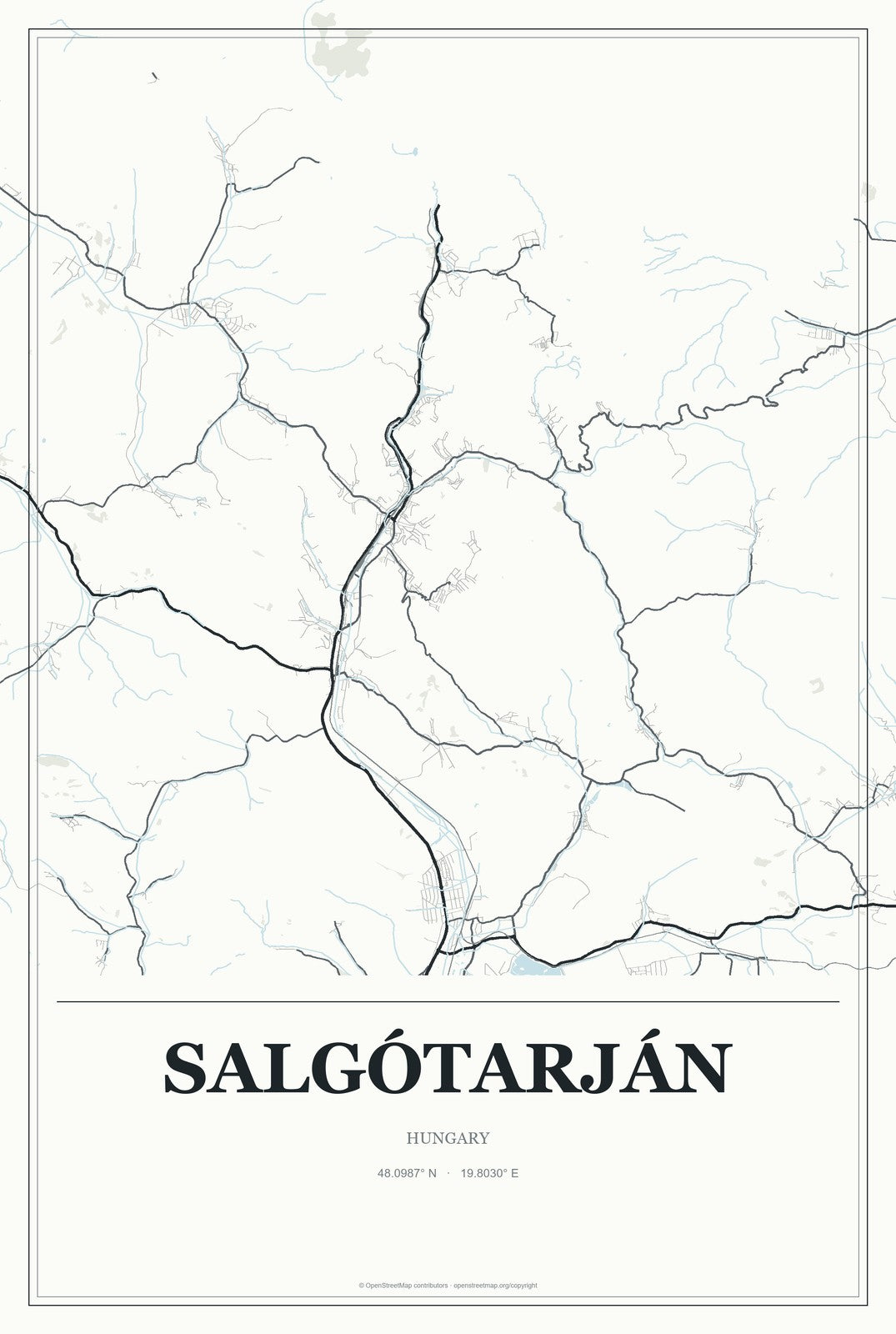 Salgótarján, Hungary City Map Aluminum Sign in Gallery Air style