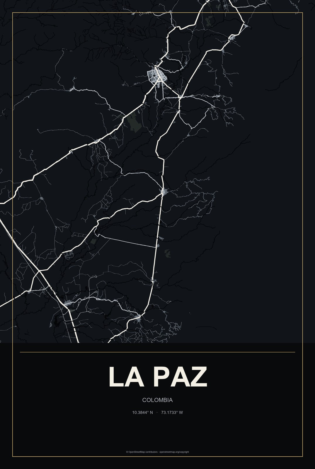 La Paz, Colombia City Map Aluminum Sign in Metropolitan Noir style