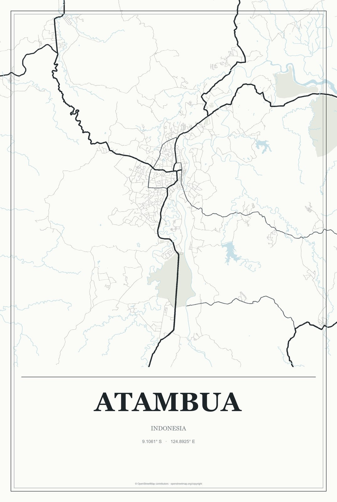 Atambua, Indonesia City Map Aluminum Sign in Gallery Air style