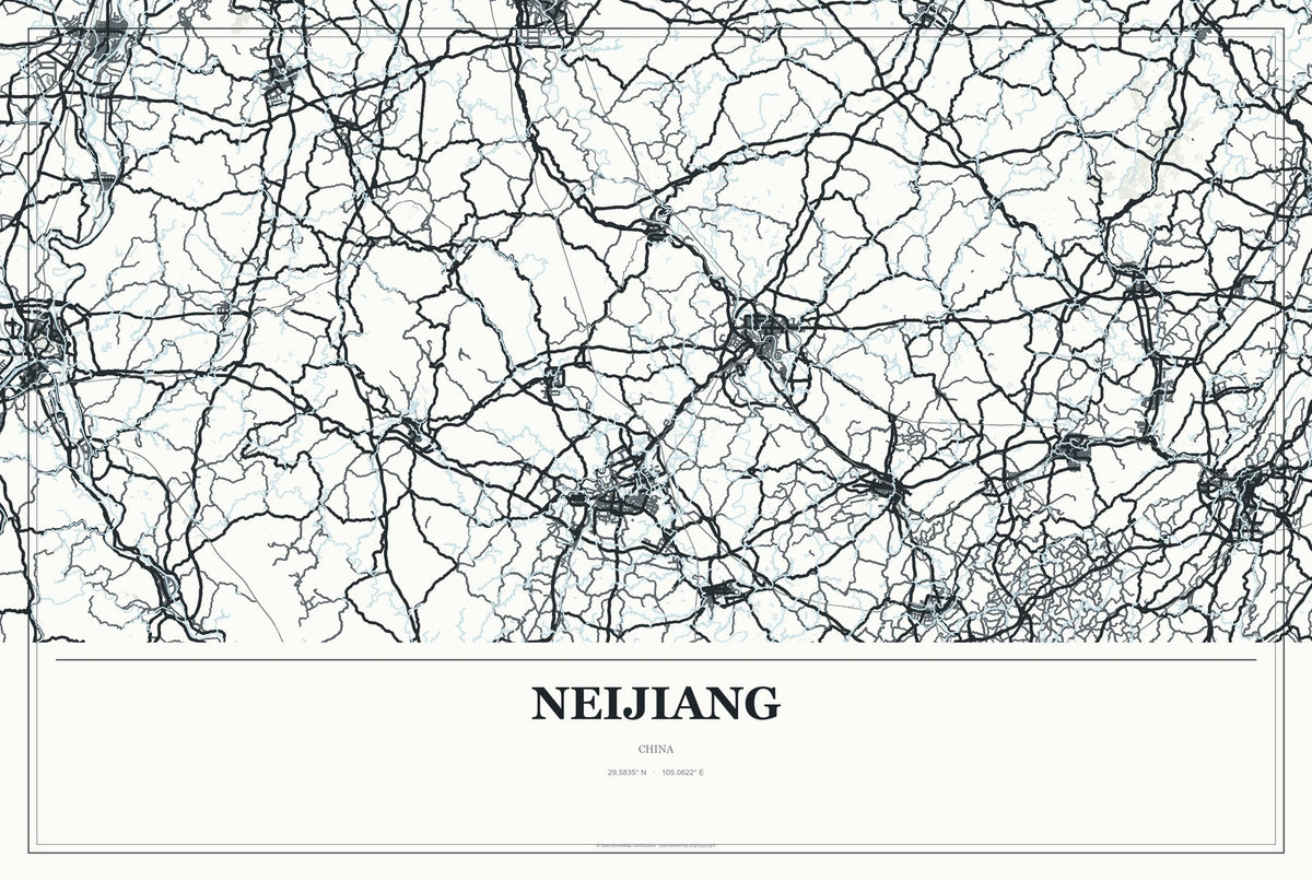 Neijiang, China City Map Aluminum Sign in Gallery Air style
