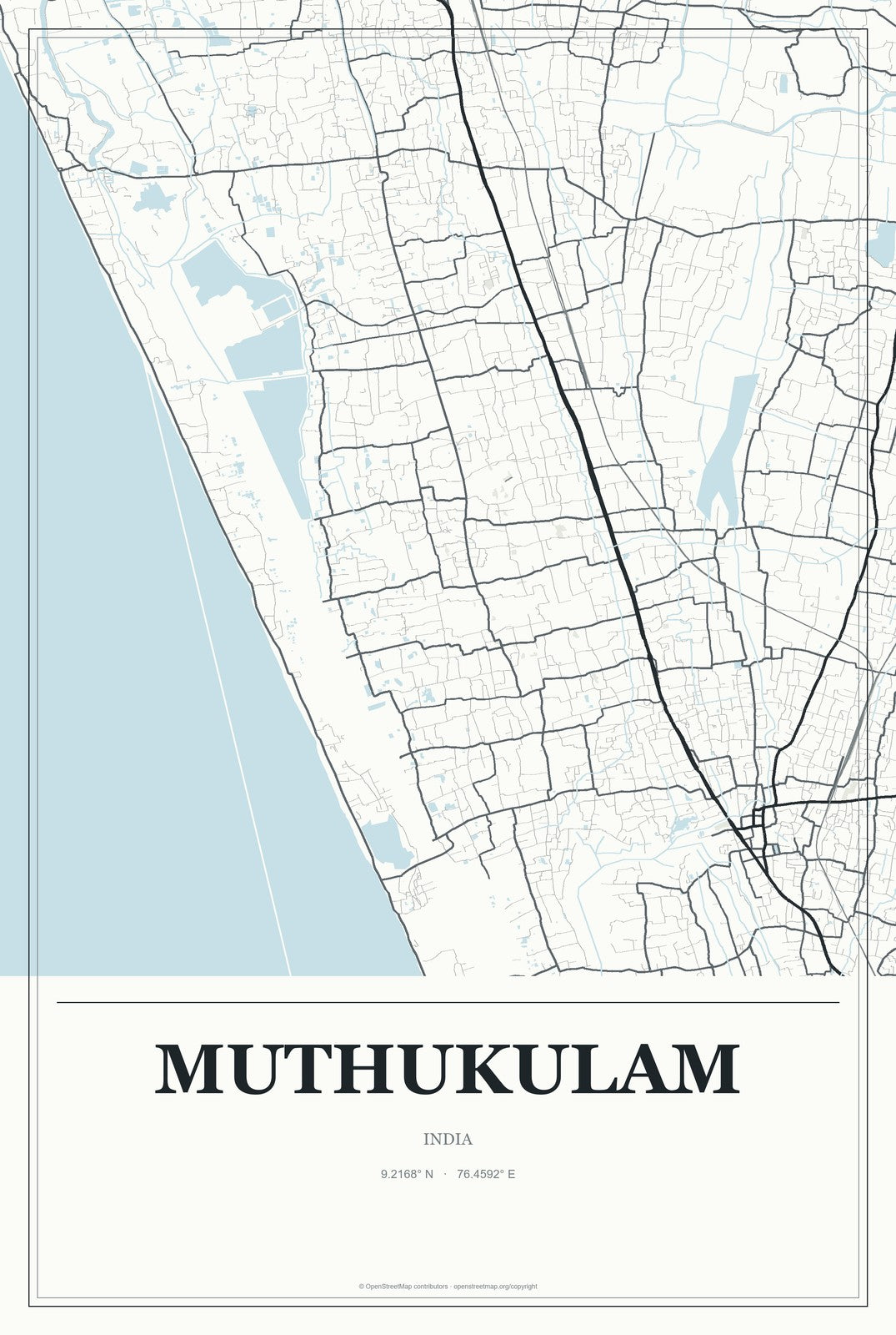 Muthukulam, India City Map Aluminum Sign in Gallery Air style