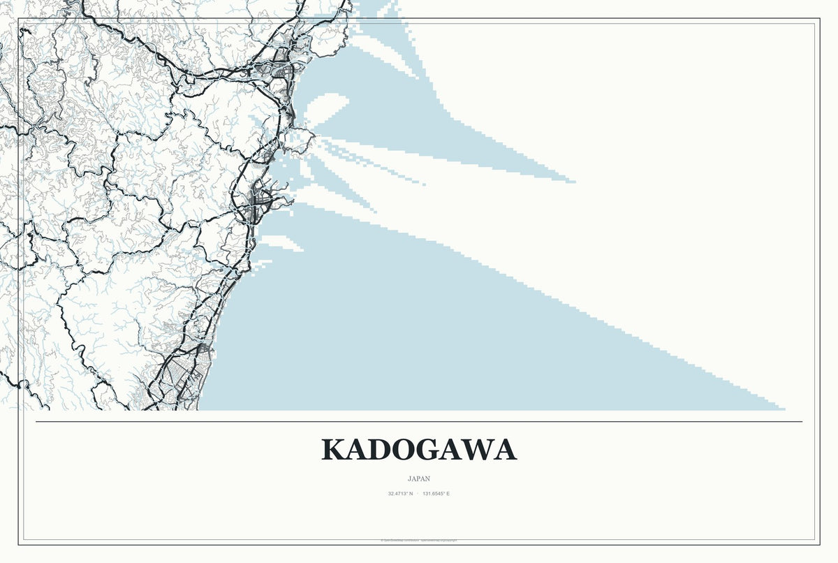 Kadogawa, Japan City Map Aluminum Sign in Gallery Air style