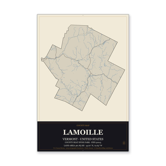Lamoille County, Vermont Map Aluminum Sign in Museum Plaque style