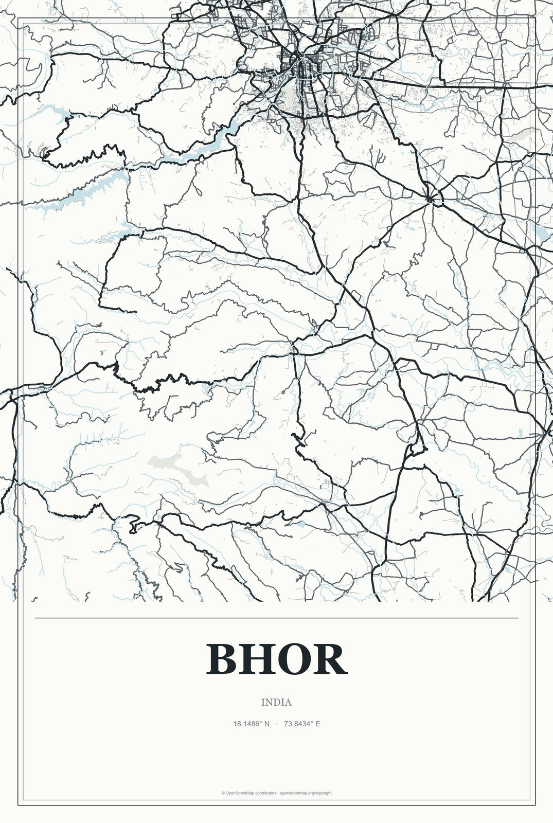 Bhor, India City Map Aluminum Sign in Gallery Air style