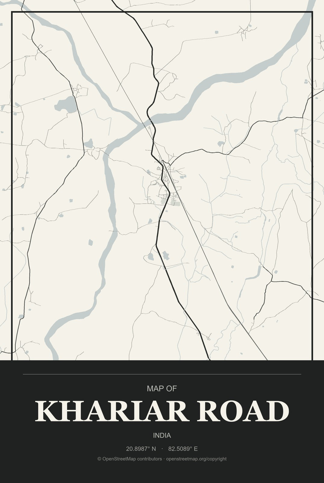 Khariar Road, India City Map Aluminum Sign in Museum Plaque style