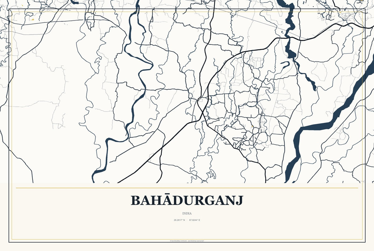 Bahādurganj, India City Map Aluminum Sign in Citrine Modern style