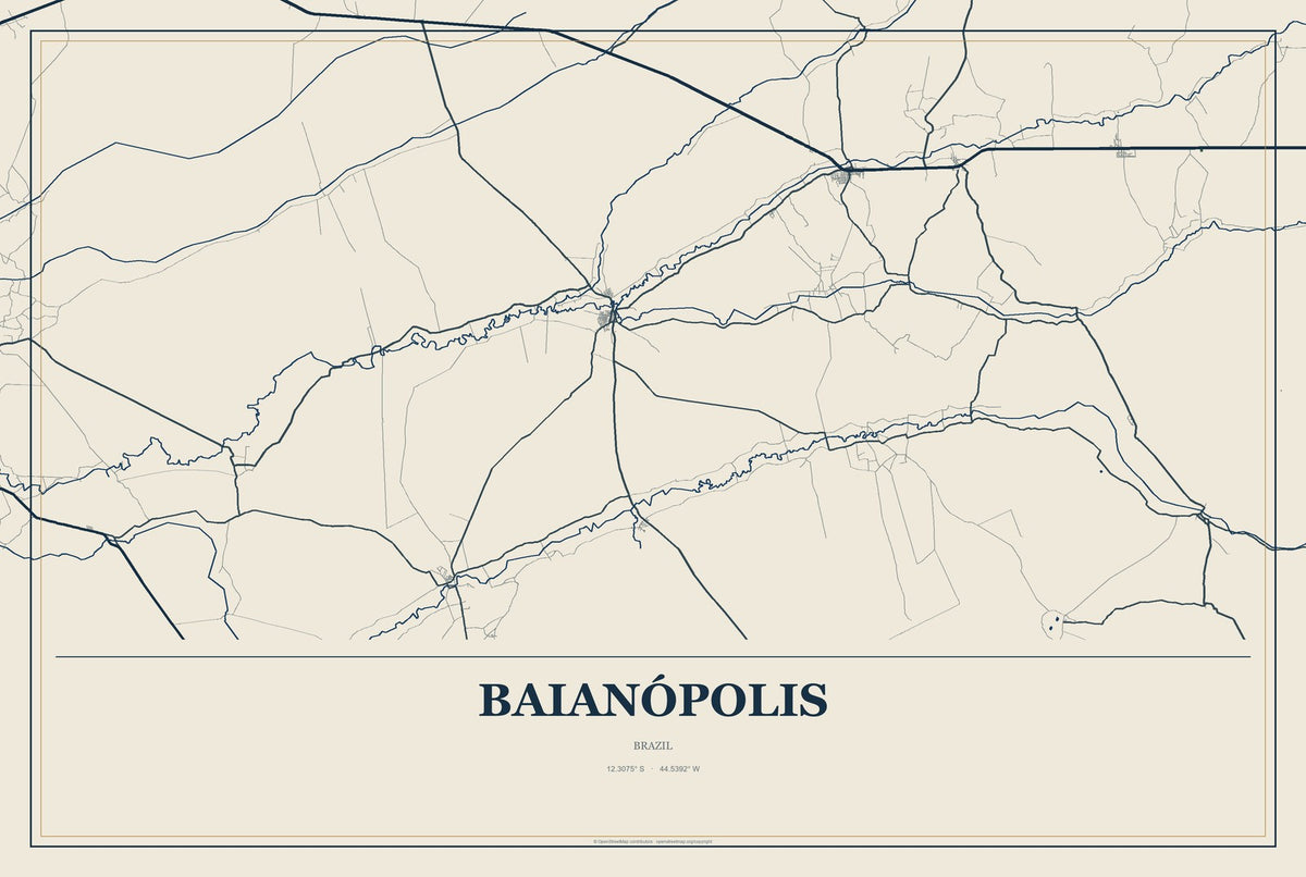 Baianópolis, Brazil City Map Aluminum Sign in Coastal Cutout style