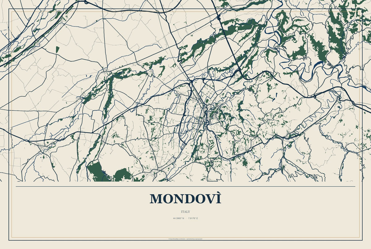 Mondovì, Italy City Map Aluminum Sign in Coastal Cutout style