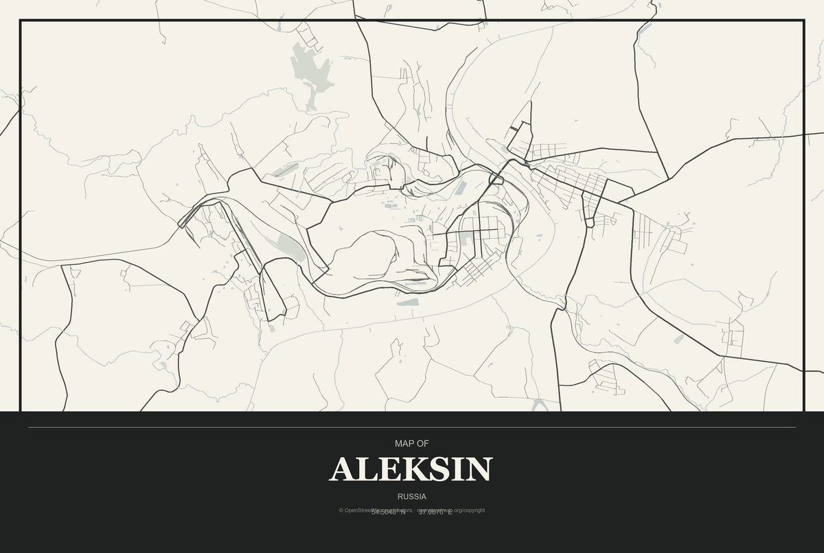 Aleksin, Russia City Map Aluminum Sign in Museum Plaque style