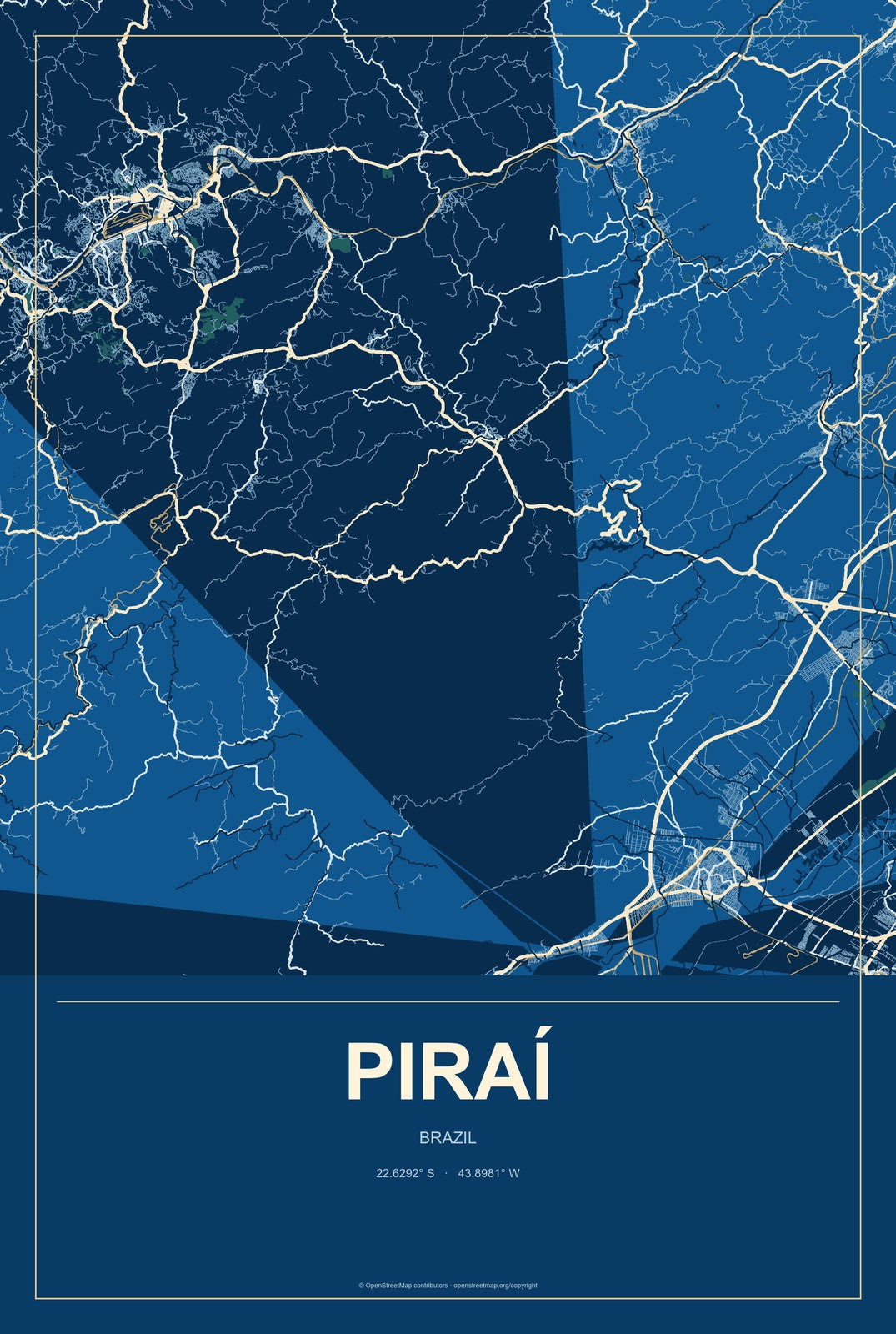 Piraí, Brazil City Map Aluminum Sign in Harbor Cobalt style