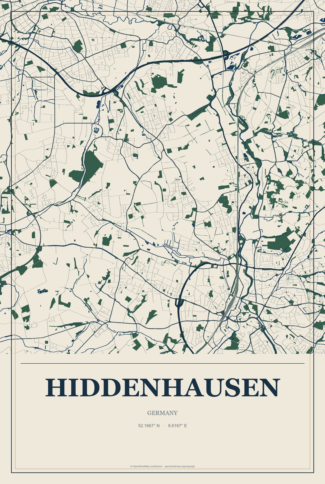 Hiddenhausen, Germany City Map Aluminum Sign in Coastal Cutout style