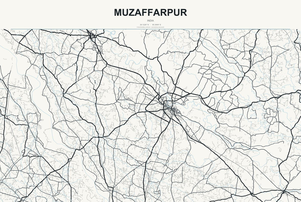 Muzaffarpur, India City Map Aluminum Sign in Headline Atlas style
