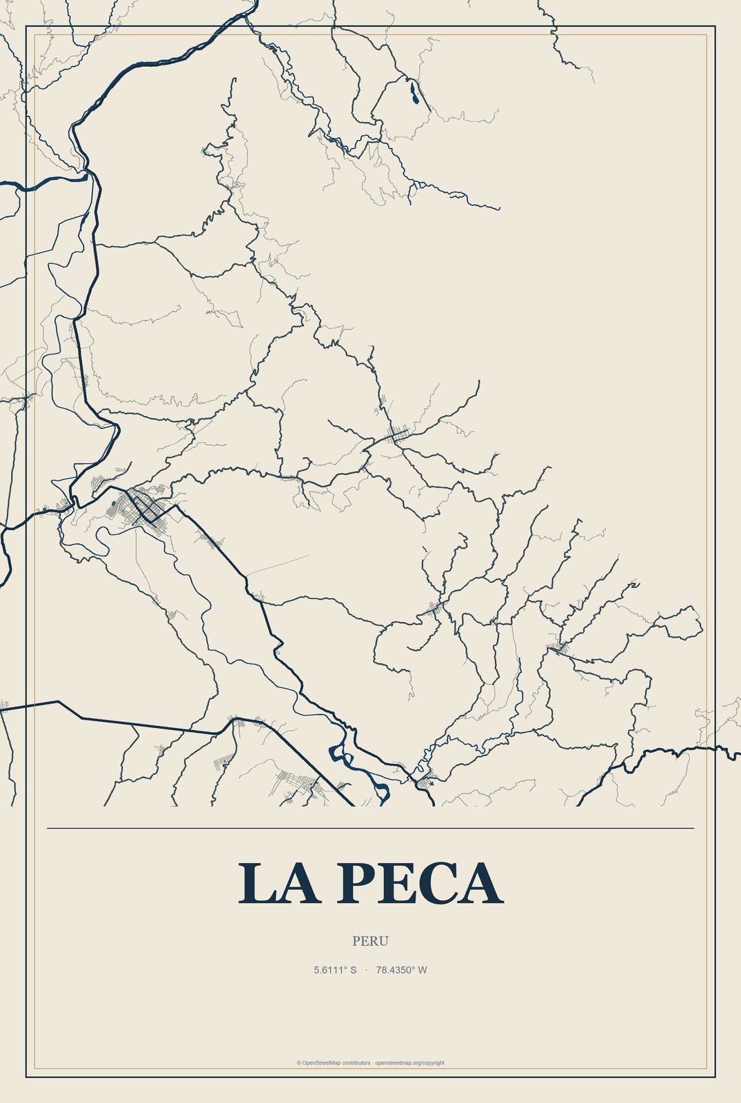 La Peca, Peru City Map Aluminum Sign in Coastal Cutout style